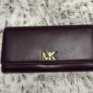 Michael Kors Dark Burgundy Clutch with Gold Logo